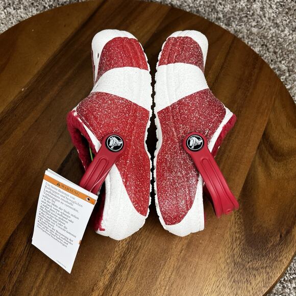 Crocs Kids Christmas/Holiday Size 13 Peppermint Glitter Classic Lined Red White - Picture 8 of 11